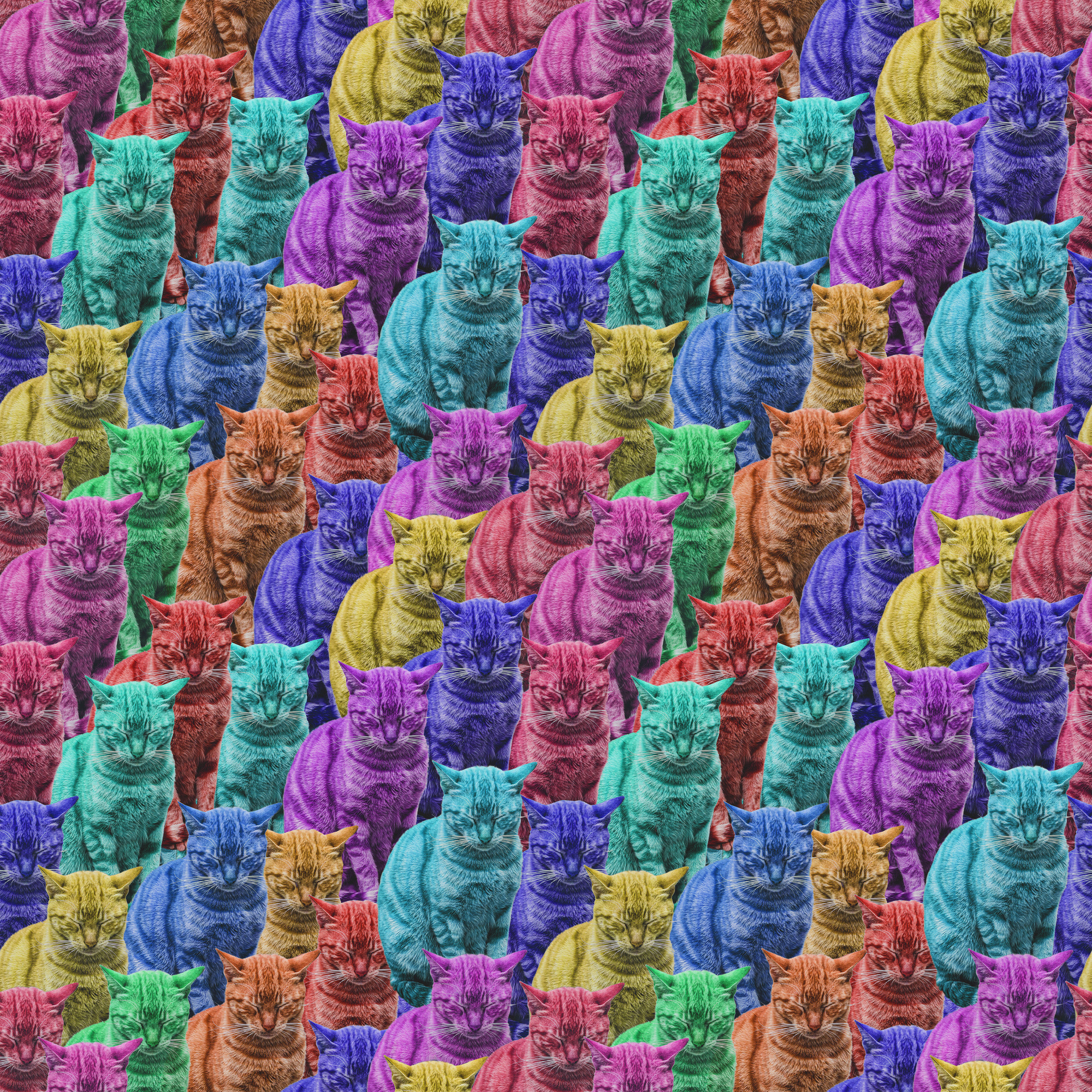 multi-colored funny sleeping cats, seamless pattern